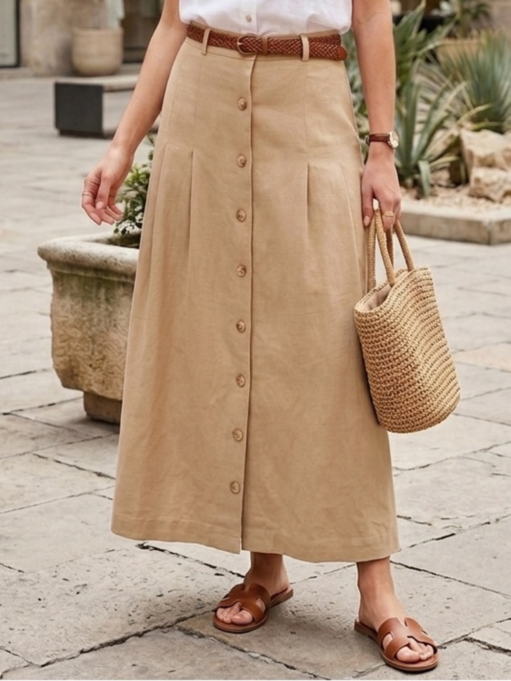 Ralph Lauren Blue Label VTG Y2K 100% Silk Maxi Skirt 4 Beige Old Money Classic - Picture 1 of 12